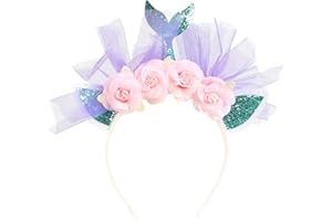 ZALAON Glitter Mermaid Hair Band, Mermaid Headdress For Girls Mermaid Hair Accessories For kids Party Supplies(With Pink Flowers)