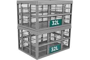 Optimal Products Strong Folding Collapsible Plastic Storage Crates Boxes Stackable Basket 32L (PACK OF 2)