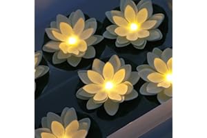 LACGO Lot de 6 lampes flottantes pour bassin de piscine avec fleurs de lotus à changement de couleur, alimentées par piles remplaçables et réutilisables pour décoration de mariage, jardin, d'intérieur