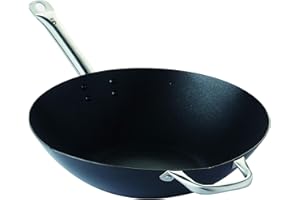 Point-Virgule wok en acier carbone avec revêtement anti-adhérent, pour feu gaz, eletrique, céramique, induction compris, 36cm