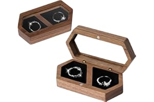 HOSSOM Pudełko na pierścionek, drewno orzecha włoskiego, aksamitne, miękkie wnętrze, poduszka na pierścionki, na wesele, szkatułka na biżuterię, pudełko na biżuterię, pudełko na pierścionki, pudełko do