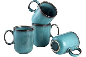 HENTEN HOME Set di Tazze Grandi, Tazze Colazione da Caffè in Ceramica Moderno Blu - 450 ml, Servizi da caffè per 4 Persone, Tazze e Tazzine da Caffè Adatto per Lavastoviglie