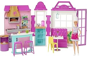 Barbie- Playset Il Ristorante Bambola con Cappello Chef e Grembiule e Oltre 30 Accessori da Cucina, Giocattolo per Bambini 3+Anni, HBB91