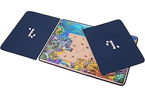 BECKO US Becko Jigsaw Puzzle Board with 2 Trays Portable JIgsaw Puzzle Mat for Up to 1000 Pieces Puzzle Storage & Saver, Non-Slip Surface, (Blue/Khaki)