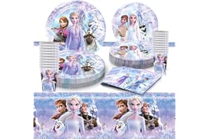 DreamJing Frozen Party Plates Cups Napkins and Tablecloth 20 Guests, Princess Elsa Anna Kids Girls Frozen Birthday Party Supplies Tableware Decorations
