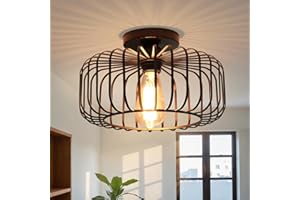 FRIDEKO HOME Black Ceiling Light Fixture, Industrial Chandeliers Ceiling Lights Metal Cage Lampshade, with E27 Base for Bedroom, Living Room, Dining Room, Kitchen, Hallway