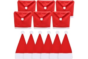 HLICKBBS Christmas Chair Back Covers, Santa Hat Chair Covers, Mini Santa Hats, Silverware Cutlery Holder, Wine Bottle Cap Decoration, for Dining Room, Kitchen, Party Decoration, Festive Accessories(Set of 12)