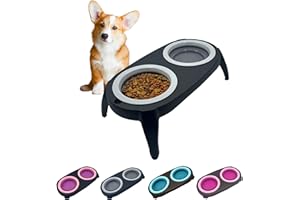 EL ÁTICO PETS Gamelle Chien Surelevee, 2 en 1 Gamelle Anti Eclaboussure Chien et Gamelle Anti Glouton Chat Eau, Support Gamelle Chien Surelevee, Bols Amovibles et Pliables
