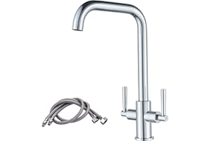 Luckyhome Kitchen Mixer Taps,Monobloc Dual Lever Chrome Brass Kitchen Sink Tap Faucet