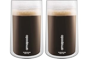 ‎AMAPODO amapodo Dwuczęściowy zestaw szklanek do kawy o podwójnych ściankach – szklanki do kawy 400 ml – szklanki do latte macchiato z podwójnymi ściankami – filiżanki do cappuccino – szklanki termiczne –