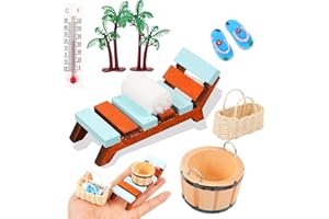 Johiux Wichtel Zubehör Badewanne,Sauna Zubehör Geschenk,Miniatur Deko Wellness Gutschein,Weihnachten Mini Puppenhaus Strand Bett Strandkorb Hausschuhe Badetuch Gesundheit Spa kreative Deko