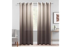 ‎DWCN DWCN Ombre Sheer Vorhänge – Kunstleinen Farbverlauf Ösen Oben Halbvoile-Vorhänge für Schlafzimmer und Wohnzimmer, 2er-Set Fenstervorhänge, 132 x 243 cm lang, Schokoladenbraun