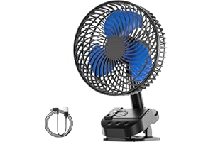 ATEngeus 4 in 1 USB Ventilator, 8'' Clip Ventilator, 10000 mAh Tischventilator, 5-Gang Camping Ventilator, 45°/90° Drehung, Timer-Funktion, mit Clip & Haken, Deckenventilator für Zuhause, Büro