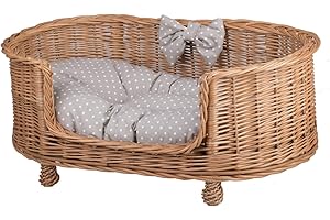 E-WICKER24 ALLES AUS WEIDE EIN Lager aus Weide für einen Hund/eine Katze, EIN Liegestuhl für Tiere mit herausnehmbaren Kissen, Katzenlager/Hundlager, Hundebett/Katzenbett (Gepunktet, 79x51 H31)