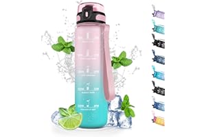 GRSTA Gourde, Gourde Sport anti Fuite, Gourde Filtrante qui Peut être Transporté avec Vous, Gourde Graduée 1l avec Marqueur de Temps, Botella Agua pour Running, Vélo, Musculation, Randonnée, Extérieur, Yoga