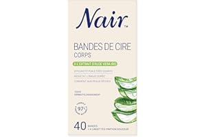 NAIR - Bandes De Cire Froide Corps, Spéciales Peaux Sèches, A l'Extrait d'Aloe Vera Bio, 97% d'Origine Naturelle, NaturAdvanced Technology, 40 Bandes