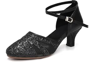 HIPPOSEUS Women's Sequins Latin Ballroom Dance Shoes with Closed Toe Modern Tango Dance Shoes Rubber Sole
