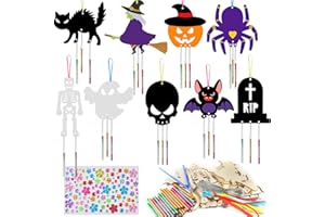 QOOLOO Bricolage Halloween Enfant,Carillon à Fabriquer en Bois,Carillons DIY d'halloween Kit,Bricolage Carillon Activité Manuelle Halloween,Fête Jeux,pour Enfants Loisir Créatif Activité Manuelle Halloween