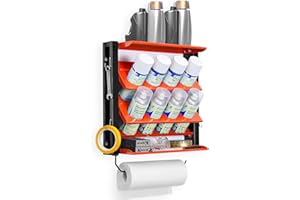 Ultrawall Steel Wall Mounted Spray Can Holder Rack With Paper Towel Holder, Garage Wall Mount Shelf, Utility Storage Rack,Tool Storage Rack, Holds 100 lbs