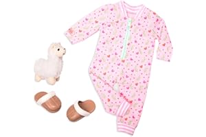 Our Generation Strój Lamy Lullabies – piżama Onsie z pluszową lamą dla lalek 45 cm – 3-częściowy zestaw odzieży