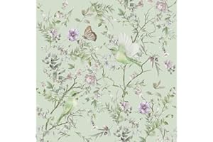 CHDITB Pflanzentapete, Aquarelltapete, Blätter, Blumen, Kolibri, Vögel, Schmetterlinge, Blume, selbstklebende Tapete (43 x 300 cm), wasserdichte Pflanzen