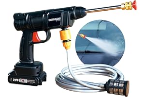 GALERIA DEL COLECCIONISTA Press & Clean: Pistola de lavado de Alta Presión Portátil Sin Cables, Recargable. Accesorios: Cargador; Manguera presurizada con filtro; Dispensador jabón; Adaptador botellas; 2 Boquillas atomizadoras