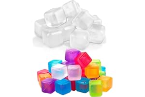 Castell Deco. 40 Cubos de hielo reutilizable, Cubitos para siempre plástico 20 Transparentes y 20 en Color.