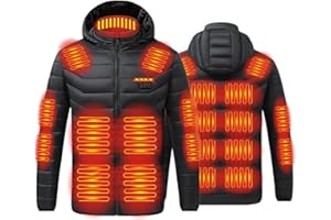KUIH Heated Jackets for Men USB Electric Body Warmer Heated Down Jacket Outdoor Hooded Heating Coat with 21 Heated Zones 3 Levels Electric Coat Heated Clothing Winter Down Coats for Motorcycle Skiing