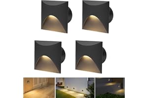 Arotelicht 4 unidades 3W LED Luz para escaleras Blanco cálido 3000K Aluminio Aplique de pared 230V Foco empotrable rectangular Resistente al agua Interior Exterior Negro Luz para escalones