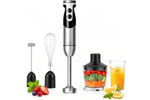 MegaWise 800 W svart handmixer, 5-i-1, 12-växlad turbo-läge, titanstålblad, handtag, med visp, hackare/kvarn och mätbägare