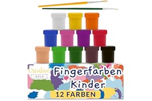 Creative Deco Fingerfarben Kinder Ungiftig Bastel-Farbe Plakat-Farbe Set | 20 ml x 12 Mehrfarbige Becher | 12 Grundfarben | Finger-malfarben Perfekt für Anfänger Studenten Künstler