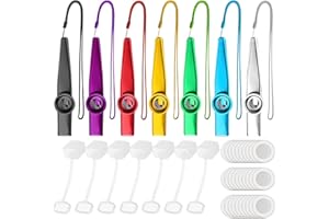 LOPKJ Kazoo Professionale Kazu 7 Pezzi Cazoo Strumento in Metallo Kazoo Lega di Alluminio Metal Flauto Kazoo Kazoo per Bambini con 30 Membrane per Flauto e 7 Maniche Protettive e 7 Cordino