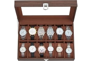 Ohuhu Scatola porta Orologi a 12 Scomparti, Custodia Orologi con Coperchio in Vetro e Cuscinetti Rimovibili in Velluto, Porta Orologi per Uomo e Donna, Regalo per il Compleanno di San Valentino