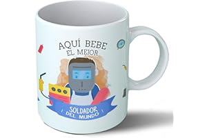 Planetacase Taza Desayuno Aquí Bebe el Mejor Soldador del Mundo Regalo Original oficios Ceramica 330 mL