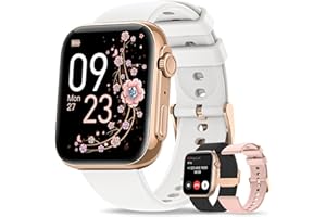 AIMIUVEI Reloj Inteligente Mujer con Llamadas, 1.85" HD Smartwatch Mujer 3 Correas, 120+ Modos Deportivos, Función Femenina, Pulsómetro, SpO2, Sueño, IP68 Podómetro para Android iOS Blanco Oro, Regalo