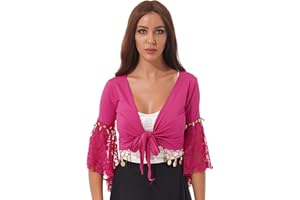 Alvivi Top de Danza del Vientre para Mujer Disfraz de Bailarina Top Manga Volantes de Danza Moderna Crop Top de Danza Oriental Mujer