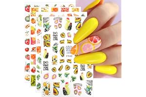 ‎JMEOWIO JMEOWIO Nagelsticker Sommer Frucht 9 Blatt Nail Art Sticker Selbstklebend Nagelaufkleber Zitronen Dekoration Nageldesign Zubehör