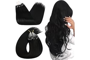 ‎UGEAT Ugeat Micro Ring Extensions Echthaar Schwarz Lange 60 cm Natürlich Echthaar Extensions Microring Schwarz Glatt Micro Remy Haare für Frauen 50 Strähnen 50g