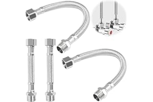 BEASAFY 4 Pezzi Tubo Rinforzato 3/8 Pollici, 20cm/ 10cm Tubo Flessibile 3/8, Intrecciatura in Acciaio Inox 304, Tubo Flessibile Prolunga per Rubinetto, Cassetta WC, Testa Doccia