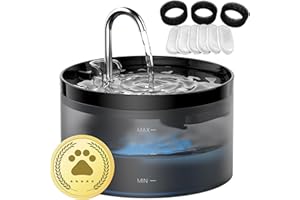 GIOTOHUN Fontanella per Gatti: Fontana per Gatti - 64oz Fontanella Gatto - Forma di Rubinetto - Pompa Dell'acqua Silenziosa - Filtraggio dei Peli Randagi - Nero - Contiene 6 Filtri +3 Spugne in Schiuma
