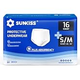 SUNKISS TrustPlus Unisex Adult Diapers S/M, 16 Units | High Absorbency, Odor Control, Anti-Leak Protection for Men and Women