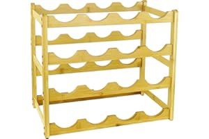 FUREINSTORE Botellero Vino de Madera Bambú | Estante Organizador Expositor Autoportante de 12 Botellas | para Mesa Bar Cocina Bodega Encimera Almacenamiento Hogar (Madera, 4 Niveles 16 Botellas)