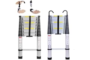 DICN 20.34ft 6.2M Multi-Purpose Telescopic Ladder with Hooks Detachable 330lb Max Load Extendable Extension Climb Ladders Aluminium for Outdoor Indoor Roof Work DIY Home Office Black Long Straight Ladder