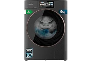 Cecotec Lavadora 9Kg Carga Frontal Autodosis Bolero DressCode 9950 Autodose Inverter 3D Steel A. 1400 Rpm, Diseño Core Matrix Screen, Puerta XXL, Luz Interior