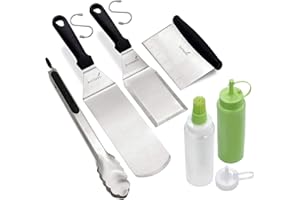 Anmarko Metal Spatula Set Stainless Steel and Scraper - Professional Chef Griddle Spatulas Set of 6 - Heavy Duty Accessories Great for Cast Iron BBQ Flat Top