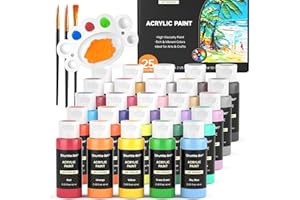 Shuttle Art Acrylic Paint Set, 25 Colours, 2oz/60ml Bottles with 3 Brushes & 1 Palette, Rich Pigmented, Waterproof for Artists, Beginners and Kids on Canvas, Rocks, Wood, Ceramic, Fabric