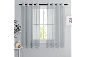PONY DANCE Tende Corte da Cucina Tende Moderne con Anelli Trasparenti Decorazione con Effetto Lino Curtains Cameretta Bambini 2 Pezzi 140x160 CM, Grigio Chiaro
