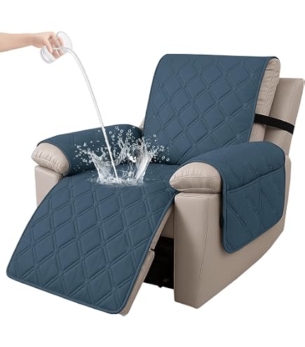 Highdi Copripoltrona Relax Reclinabile Trapuntato Impermeabile Universale Copridivano 1 Posto con Tasche Laterali e Fascia Elastica, Lavabile, Antiscivolo, Antivegetativo (Piccolo,Blu Verde