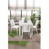 MOBETTO Rattan Small Glass White Table Set Garden&balcony 1 Glass Table + 4 Chairs
