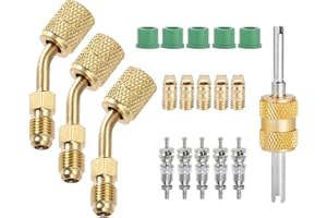 SURIEEN R410A Mini Split Adapter Kit - 5/16" SAE Female to 1/4" SAE Male with Valve Core Remover Tool, 5V1 Cores, R134a Gaskets and Thimbles for HVAC/Refrigeration